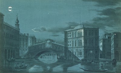 Nocturnal Scene of the Ponte di Rialto, Venice, engraved by Brizeghel by Dalda